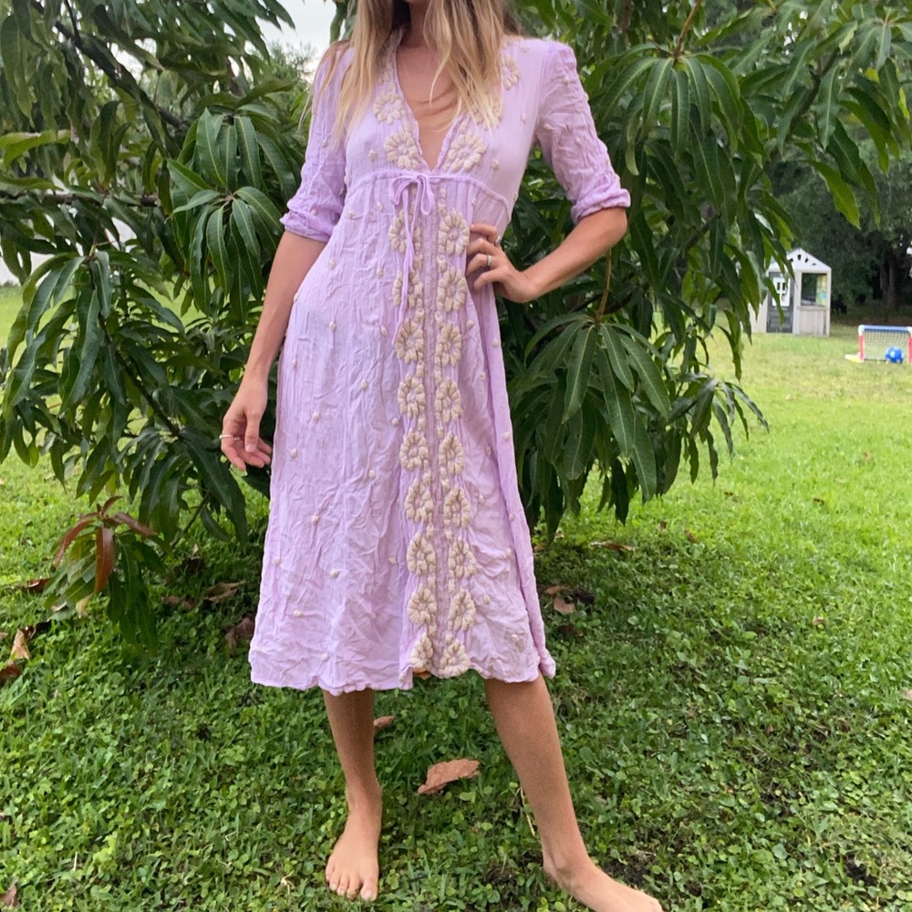 Free People Lavender Midi Dress with Embroidery